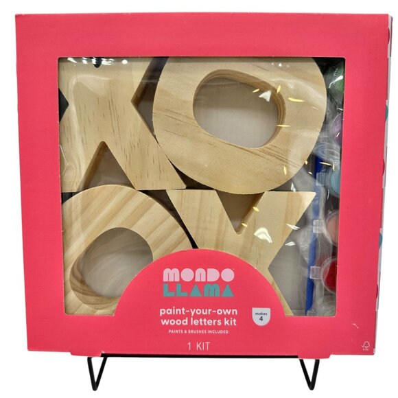Mondo Llama Paint-Your-Own XOXO Wood Letters Kit Paints Brushes Valentines Love - Picture 1 of 8